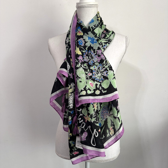 INC International Concepts Garden Poem Square Scarf Black Bright One Size NEW - Picture 1 of 5